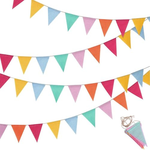 xutong 20M Banderines Fiesta, 72pcs Multicolor Bandera Banderín para Cumpleaños Decoración,Resistente a la Intemperie,banderines de Tela de imitación de Lino, decoración para Bodas, Fiestas