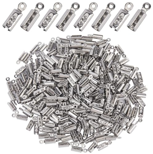 SOFPLATE 1 Box 300 Stück 3mm Umklappbare Kordelenden Crimp Enden Umklappbare Endkappen Lederband Schmuckverbinder Zubehör Für Die Schmuckherstellung DIY Halsketten Und Armbänder.