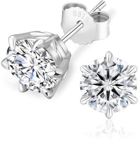 KRKC Moissanite Ohrringe für Damen, S925 Silber Diamant Ohrstecker 6-Krappen, Weißgold vergoldet VVS1 D Farbe, 0,6 Karat Nickelfrei Rund Ohrschmuck