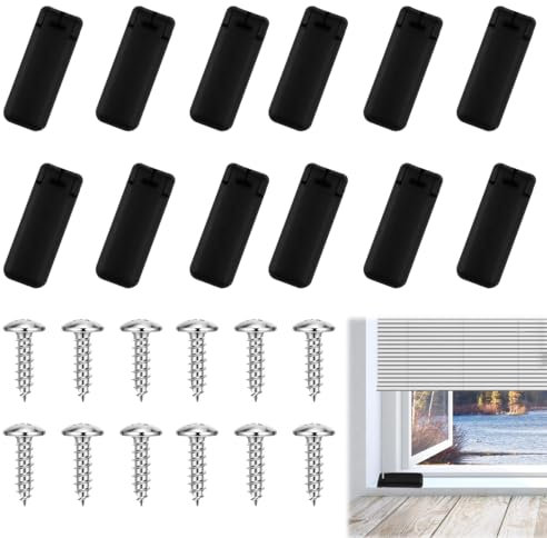 12 Stück Plissee Halterung Ersatzteile Set, Schnurhalter und Spannschuhe für Verspannte Plissees, Klemmträger mit Schrauben, Ideal für Rahmenmontage (Schwarz)