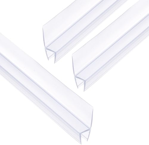 sourcing map Shower Door Side Seal, H-Type Shower Door Sweep for 1/4 Glass 47 Long (15.7 x 3 Pcs), 3 Section Segmented Frameless Glass Door Seal Strip, Stop Shower Leaks, Clear