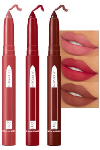 Matt Lippenstift Set, 3 Farben 2in1 Lipstick & Lipliner Set, Velvety Lippenstift 24 Stunden Halt, Non-Stick-Cup & Non-Transferred Lippenstifte mit Cremige Textur, Lippen Make Up Set für Frauen Mädchen