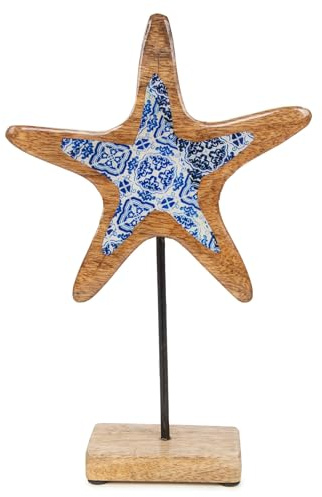 Logbuch-Verlag Seestern maritim Deko Figur Holz Dekoration blau mediterraner Stil Geschenk Urlaub Reise 24 x 14 cm Küste