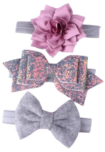 Wambere 3 stycken babyhårband rosett pannband blompannband elastisk flicka pannband turban hårband hårsmycke baby huvudbonad för nyfödda babytillbehör, grå