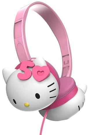 Hello Kitty 50th Anniversary Squishy Wired Headphones – Cute Over-Ear Design with Soft Squishy Earcups, Adjustable Fit, and Durable Build – Perfect for Kids, Fans, and Collectors