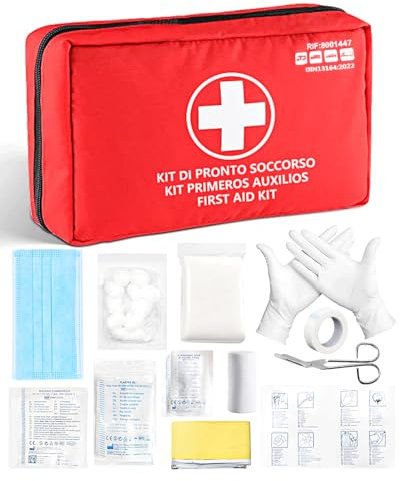 HW CASA Kit Portatile Pronto Soccorso da 42 Pezzi, Kit Piccolo Pronto Soccorsodal Peso Totale di 360g,Valigetta Pronto Soccorso Confezionato Singolarmente,Ideale per Famiglie,Viaggi Brevi
