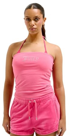 Juicy Couture Babey Bandeau Figubetontes T Shirt Top Oberteil mit Applikationen Versch. Farben Canottiera da Donna, Rosa Acceso
