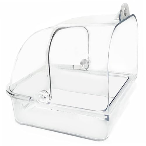 HoveeLuty Fågelbad för bur klar rengöring badkar fågelbur tillbehör 3,9 x 5,5 x 4,7 parakit bad hängande med låda design för papegojor Mynahs förhindrar flyg parakit