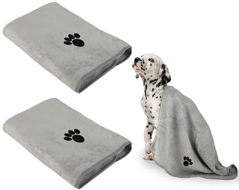 Lot de 2 Serviettes pour Chien, 100 x 50 cm, Serviettes en Microfibre pour Chien, Serviettes Super absorbantes pour Animaux de Compagnie, Accessoires de Bain pour Chien, Serviette Sechage Rapide