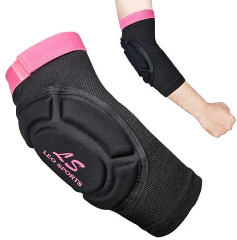 Leo Pro armbågsskydd, CE-godkänd, Muay Thai MMA kickboxning sparring armbågsskydd, kampsport slående, volleyboll brottning yoga basket justerbar armbågsskydd vadderade ärmar (rosa)