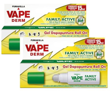 Vape Derm Family Active Gel Dopopuntura Roll On 15 ml, Sollievo Punture Insetti, Lenitivo Naturale, Senza Ammoniaca, Per Adulti e Bambini, Azione Rapida (2)