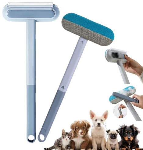 4-in-1 Tierhaarentferner mit Langgriff, Fusselrolle Tierhaare, Hunde Kleiderbürste, Katzenhaarentferner,Sofa, Kleidung & Autositze, Effektiv auf Teppichen & Polstermöbeln(1 Pcs)