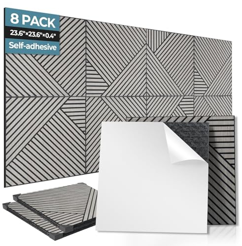 AKUMAX 8 Pack Acoustic Foldable Wood Slat Wall Panels-Premium Acoustic Wall Panels-Ceiling and Sound Absorbing-Fire Retardant & FSC-3D Slat Wall Panelling for Wall-60 * 60cm(Siner Oak)