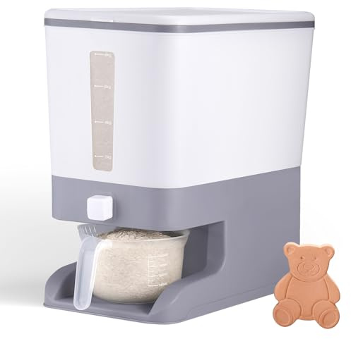 Juome 20-25 Lbs Rice Dispenser with Moisture Absorbing Clay - Large Rice Storage Container with Measuring Cup, Sealed Food Storage Containers with Lids, Rice Holder for Kitchen Pantry Household