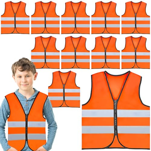 10 Stück Orange Kinder Warnwesten, Reflektierende Sicherheitswesten Weste