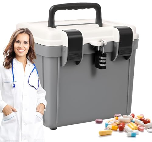BommFu Lockable Medicine Box,Lockable Storage Container Bin - Organizer Portable Password Locking Large Capacity Tool for Document File Folders Collection Electrician Work Kitchen Office