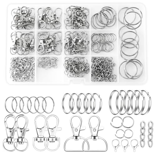 KITRDOOR 265 Stück Schlüsselanhänger Set, Drehgelenk Karabiner Schwenker Schlüsselring Verschluss Hummer Haken Schwenk Karabinerhaken Haken DIY Handgemachtes für Schlüsselbund DIY Kunsthandwerk
