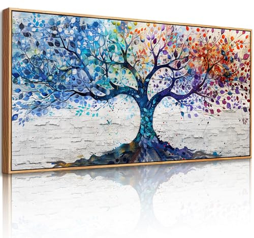 JHHUAMO Cuadro con Marco Arbol de la Vida para Salon Dormitorio 73x146 cm | Motivo Árbol Elegante, Impresión Alta Definición, Artesanía Exquisita, Colgado Sencillo, Uso Polivalente