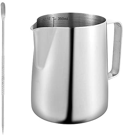 Misurino in acciaio inox, 900 ml, con misurazione Mark e Latte Art Pen, bicchiere per miscelazione in metallo, protezione antigoccia, robusto, per casa, cucina, ristorante, bar, tea negozio, punto