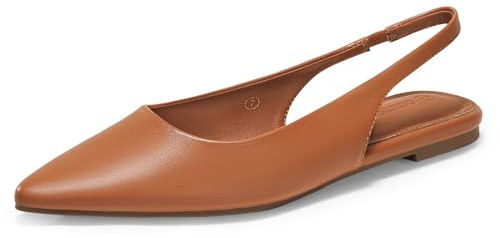 Coutgo Womens Slingback Flats Pointed Closed Toe Ballet Flats Comfortable Slip On Work Dress Shoes, Brown, Size 8.5