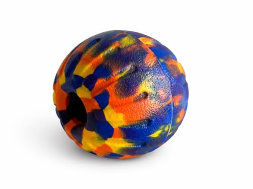Hund natürlich Hundeball extrem robust, weich & schwimmfähig - Ideal für ältere & sehbehinderte Hunde - bunt Gemustert