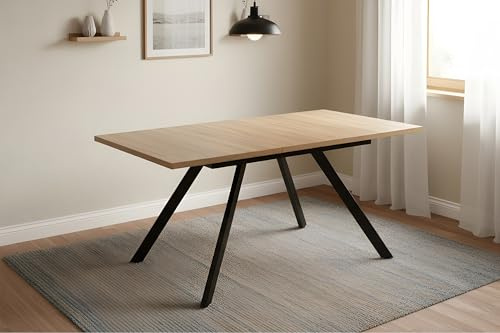 SAM Esstisch Meryl ausziehbar 120(160)x80 cm Holz-Optik Eiche Metallgestell | 30 mm rechteckige Tischplatte, Gestell schwarz
