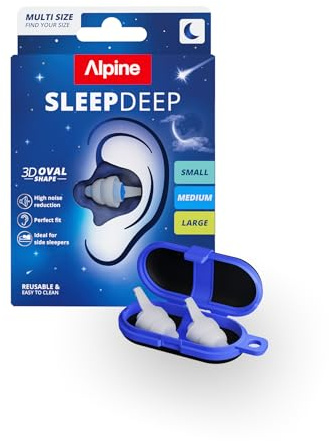Alpine SleepDeep – öronproppar för sömn och koncentration – 27 dB – ny oval 3D-öronproppar och mjuk, ljuddämpande kärna för maximal komfort och dämpning – storlek S M + L