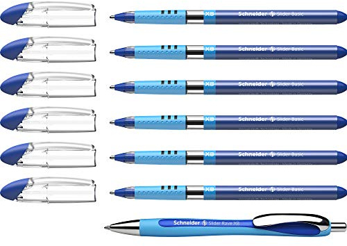 Schneider 151277 Slider Basic XB 6 Stück und 1x Slider Rave XB Kugelschreiber mit Etui, Schreibfarbe blau