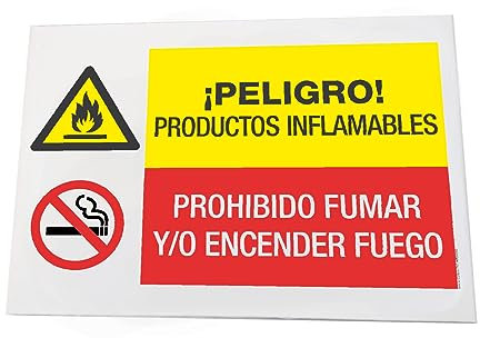 akrocard - Cartel Resistente PVC - combinado PELIGRO PRODUCTOS INFLAMABLES + PROHIBIDO FUMAR Y/O ENCENDER FUEGO - Señal de prohibicion- señal disuasorio Ideal para Colgar y Advertir