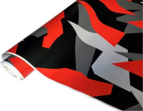 folimac 8,50 €/m² Camouflage Autofolie Selbstklebend mit Luftkanäle Schwarz weiß Grau Rot #33 (3m x 152cm)
