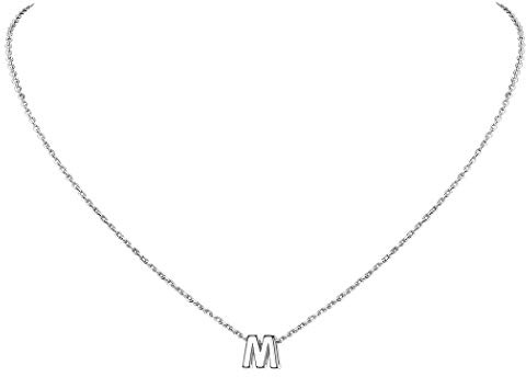 Suplight Damen 925 Sterling Silber Buchstabe A-Z Collier 3D Initiale Anhänger mit 45cm/1,5mm Rolokette Minimalist Schlüsselbein Kette Schmuck Accessoire für Party Abendkleidung
