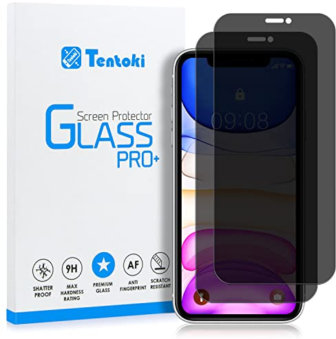 Tentoki Privacy Pellicola Vetro Temperato per iPhone 11 / iPhone XR, 2 Pezzi Pellicola Protettiva, Protezione Schermo Durezza 9H, Senza Bolle, Anti graffio.