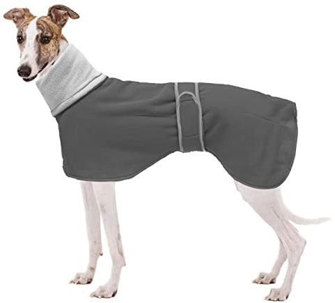 Geyecete Fleece Hundemantel Pullover für Windhunde,Whippet winterjacken Rollkragen Warmes Verstellbaren Winterpullover für hunde, kleidung Speziell für Greyhounds Lurcher und Whippets-Grau-L