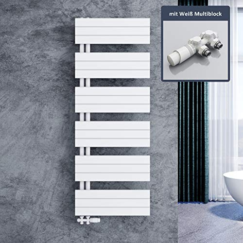 ELEGANT Design Badheizkörper Mittelanschluss Handtuchtrockner mit Anschluss links oder rechts Heizung weiß Hantuchwärmer 1590x600mm mit Weißem Multiblock Thermostat