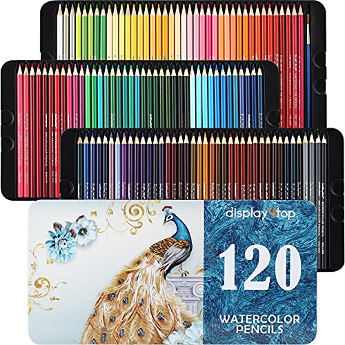 display4top 120 Aquarellstifte in Metallhülle,wasserlösliche Buntstifte von hoher Qualität Set für Künstler, Erwachsene,professionelle Aquarell Buntstifte zum Malen für Erwachsene