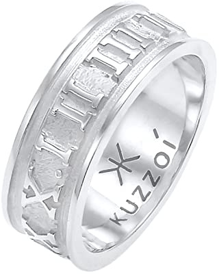 Kuzzoi Herrenring poliert Bandring massiv (8 mm) 925 Silber Breites | Schmuck Accessoire mit römischen Ziffern Ring für Männer in der Ringgröße 60–66