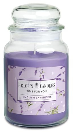 Price's Candles Time for You Lavender Large Jar Candle | English lavender fragrance, long-burning wax, decorative glass vessel, relaxing ambience, elegant home décor