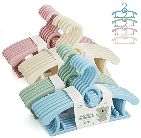 Anstore Kleiderbügel Kinderkleiderbügel 24 Stück Mitwachsende Kinderkleiderbügel Platzsparend mit Stapelbaren Bärchen-Haken rutschfeste Kleiderbügel für Babys und Kleinkinder
