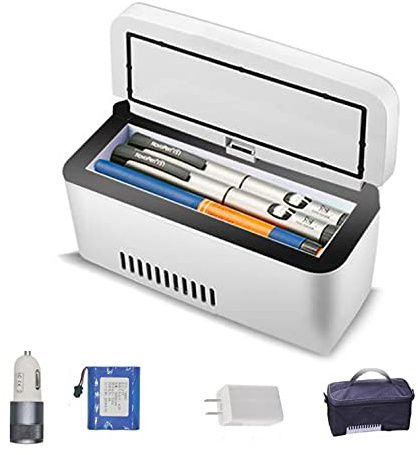 lxiluv Mini Frigo USB Mini Frigo Medical Mini Réfrigérateur De Voiture Réfrigérateur à Insuline Boîte à Insuline Portable Écran LCD Petite Valise à Pharmacie 2-8℃,B-Dualbattery