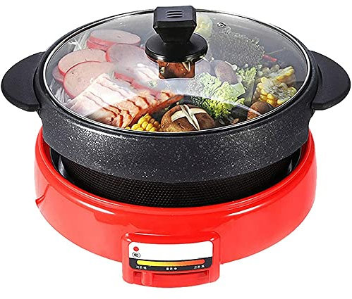 MNSSRN Multifunktions-Kochtopf, Bügeleisen-Platten-Grillpotentopf, EIN elektrischer Heizungs-Anti-Topf, leicht zu reinigen 5L, 3 Temperaturen der Temperatureinstellung