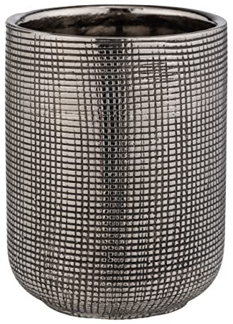 WENKO Zahnputzbecher Mod. Rivara eleganter Zahnbürstenhalter aus hochwertiger Keramik für Bad und Gäste-WC handbemalt geeignet für Zahnbürste Zahnpasta und Make-Up Pinsel Ø 7,5 x 9,5 cm Silber