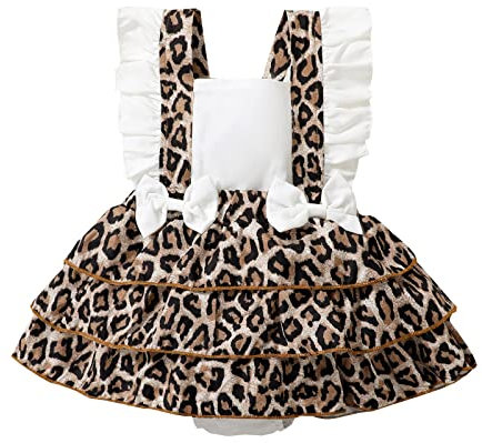 Glücksvogel Body Bemalen Babyparty Säuglingsmädchen Rüschen Ärmelloser Strampler mit Leopardenmuster Neugeborene Bowknot Bodysuits Kleidung Kurzarm Bodys Mädchen 80/86