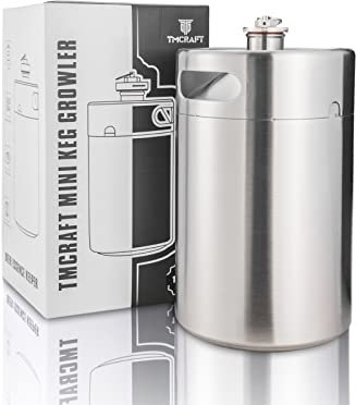 TMCRAFT Mini Growler Keg, Barile Portatile in Acciaio Inox Con Coperchio a Spirale Esagonale per Birra Artigianale e a Botte, 5 Litri