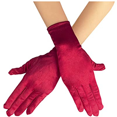 AUSUAYA Guantes cortos de satén para mujer, guantes cortos de ópera para mujer, longitud de muñeca de los años 20, guantes de novia para fiesta de baile nocturno, iglesia, boda, GB-WG-S-G1, granate,