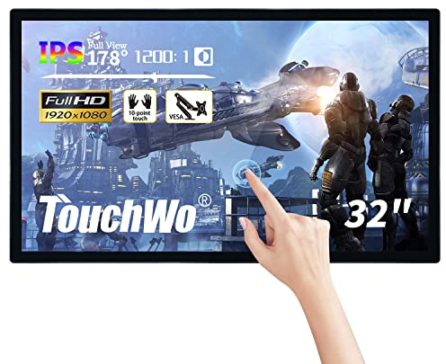 TouchWo 32 inch Interactive Touchscreen Monitor, Electronic Whiteboard with 16:9 FHD 1080P Display, Windows 10 All-in-One PC for Industrial, Office and Classroom, Core i5 RAM 4G & ROM 128G
