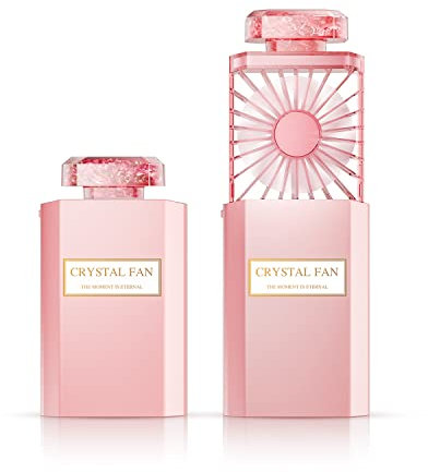 SPOLEY Mini Handheld Fan with Healing Crystal Stone & Aroma Therapy, Powerful Portable Hand Fan, USB Rechargeable Fan with 3 Speed, Pull-out of Desk Fan Gifts, Compatible for Outdoor Indoor - Pink