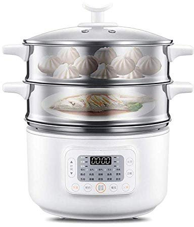 OQHAIR Vaporera eléctrica para Alimentos de Acero Inoxidable de 2 Niveles con Tapa de Vidrio, vaporera para Verduras, cestas apilables de Dos Niveles con Temporizador