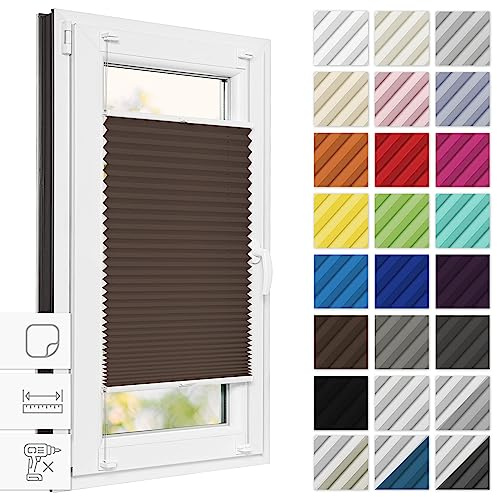 Estika Plissee zum Kleben 100 cm x 120 cm - Schokolade - Plissee ohne Bohren, Klebeplissee, Rollos für Fenster, Jalousien Fenster für innen, Raffrollo, Fensterplissee