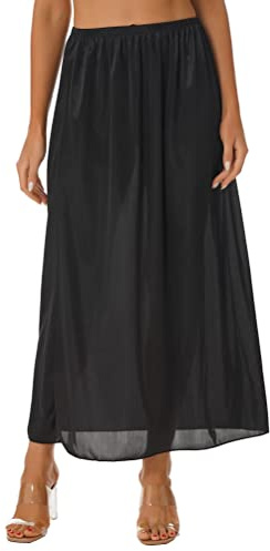 Aislor Jupon sous Robe Jupe Lingerie sous-vêtements Femme Jupon Invisible Longeur en Demi-Jupe Mi-Long Mini Jupe Longue Elastique 90cm Noir Taille Unique
