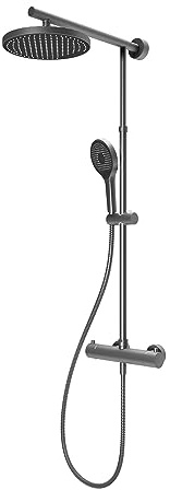 Schulte Duschsystem Duschmaster Rain, Gunmetal, Thermostat | Regendusche mit runder, flacher Kopfbrause, runder Handbrause und Sicherheits-Thermostat.